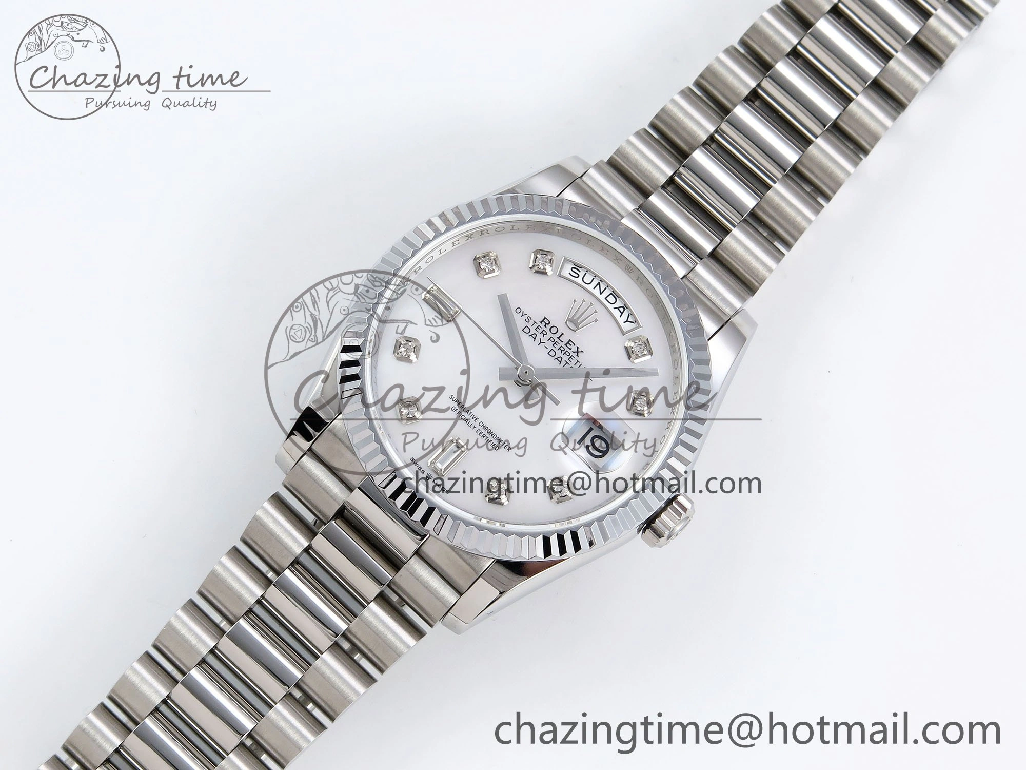 Durable Day Date 36 SS TWSF Best Edition White Diamonds Dial on SS Bracelet A 1604