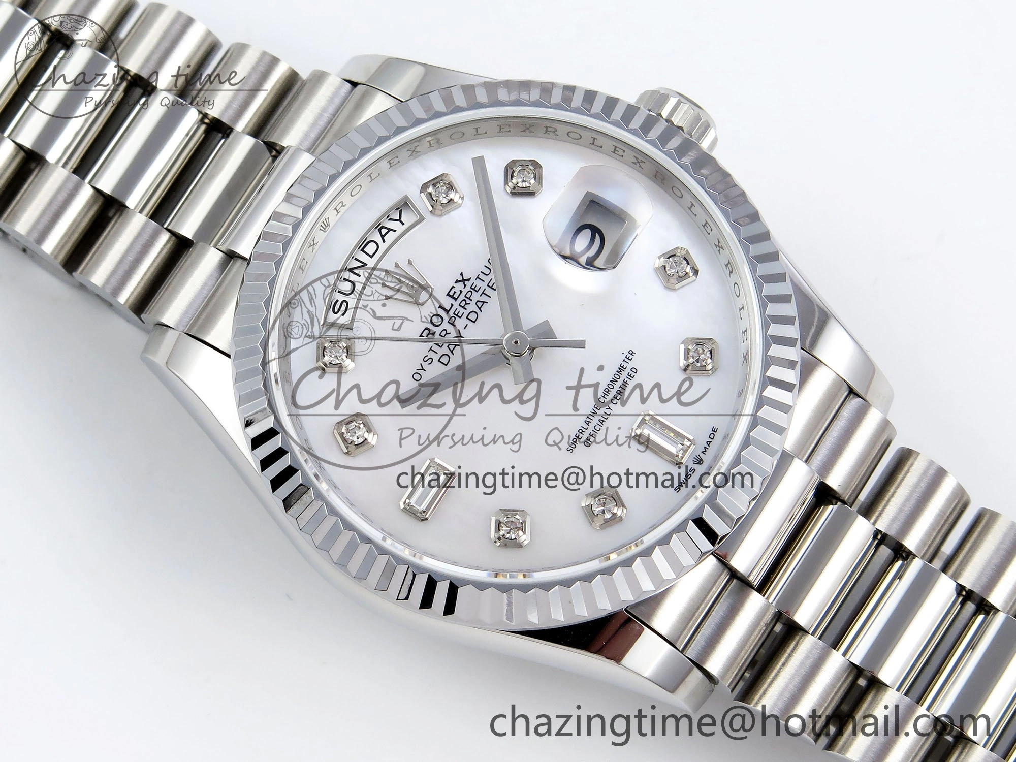 Durable Day Date 36 SS TWSF Best Edition White Diamonds Dial on SS Bracelet A 1604