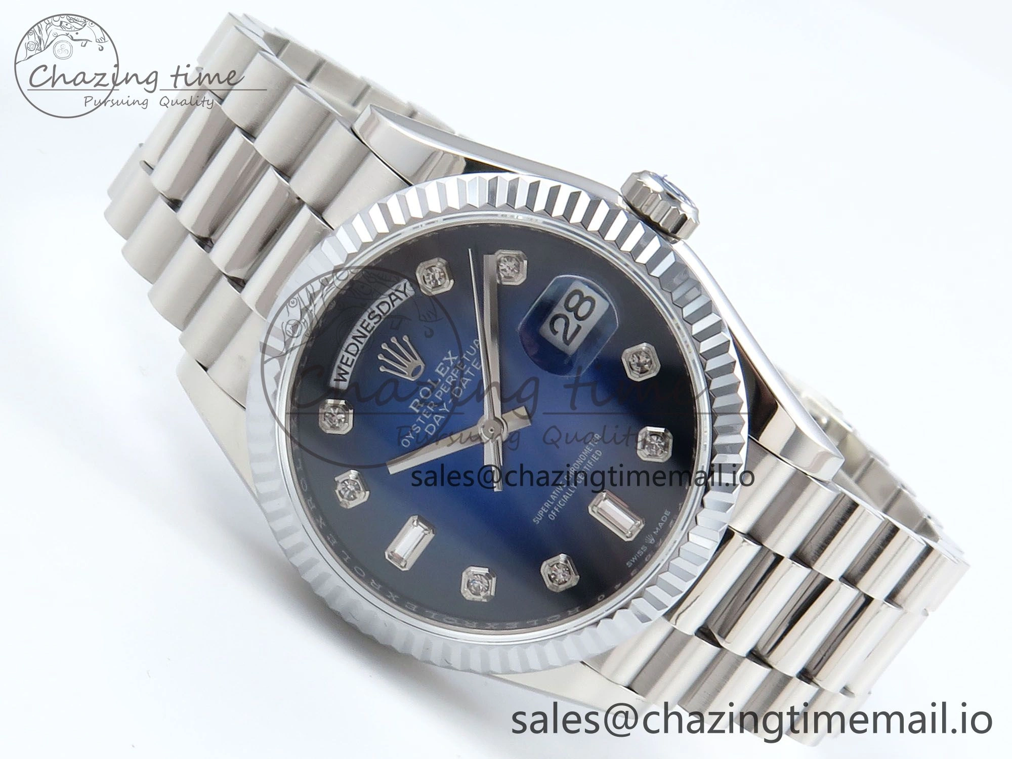 Stylish Day Date 36 YG 128236 KF 1:1 Best Edition Blue Ombre Dial on President Bracelet A2836 (Gain Weight) 499