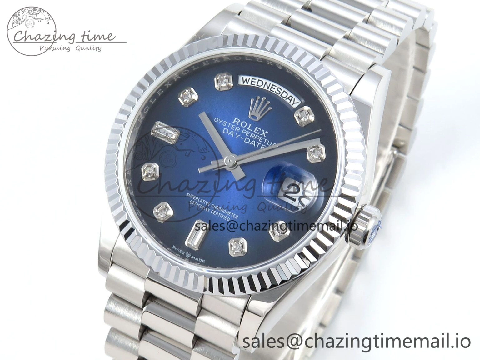 Stylish Day Date 36 YG 128236 KF 1:1 Best Edition Blue Ombre Dial on President Bracelet A2836 (Gain Weight) 499
