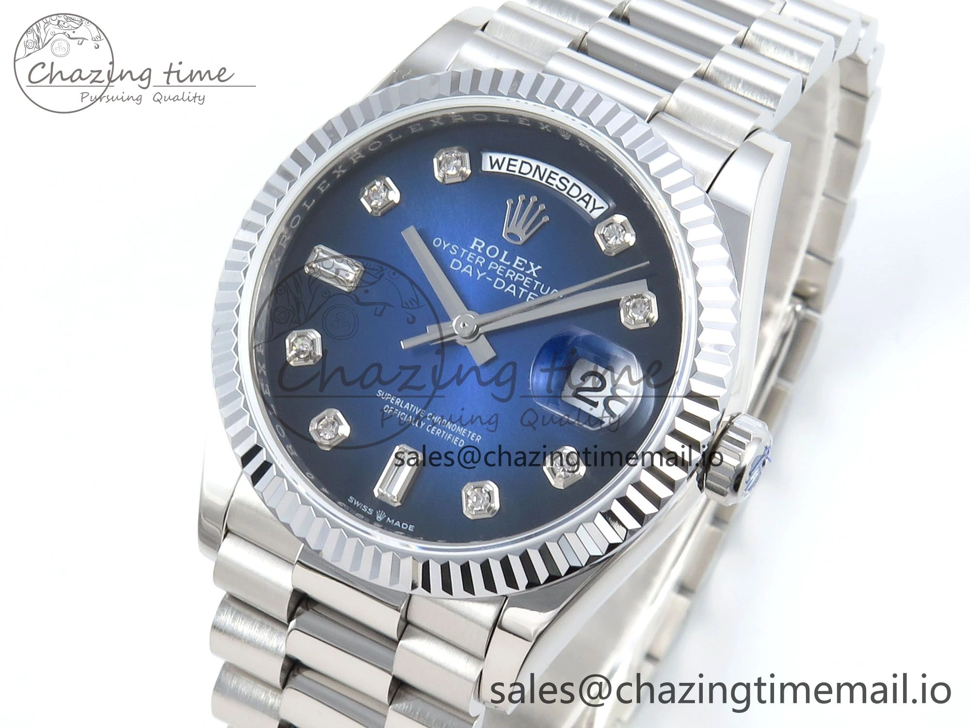 Stylish Day Date 36 YG 128236 KF 1:1 Best Edition Blue Ombre Dial on President Bracelet A2836 (Gain Weight) 499