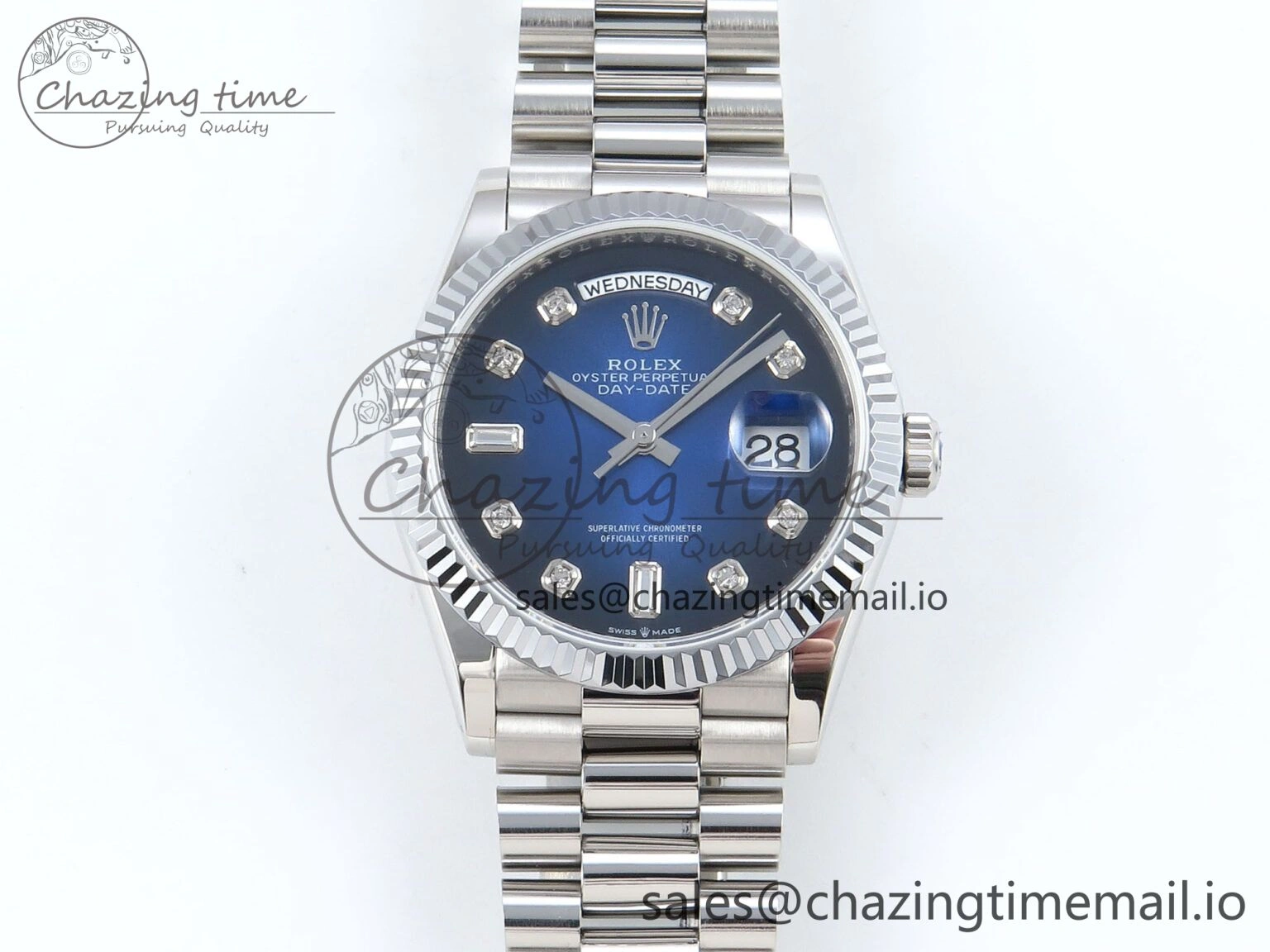 Stylish Day Date 36 YG 128236 KF 1:1 Best Edition Blue Ombre Dial on President Bracelet A2836 (Gain Weight) 499
