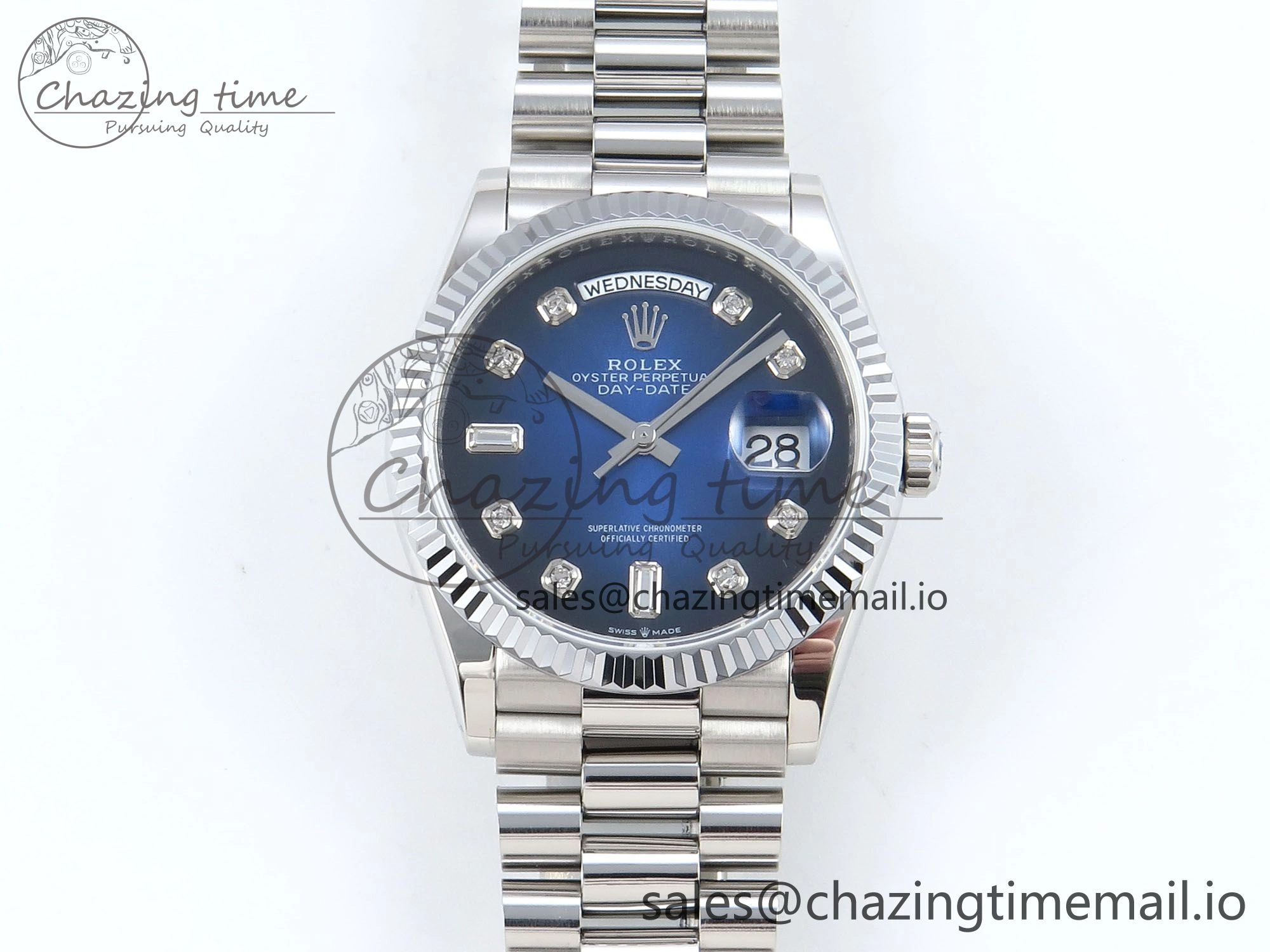 Stylish Day Date 36 YG 128236 KF 1:1 Best Edition Blue Ombre Dial on President Bracelet A2836 (Gain Weight) 499