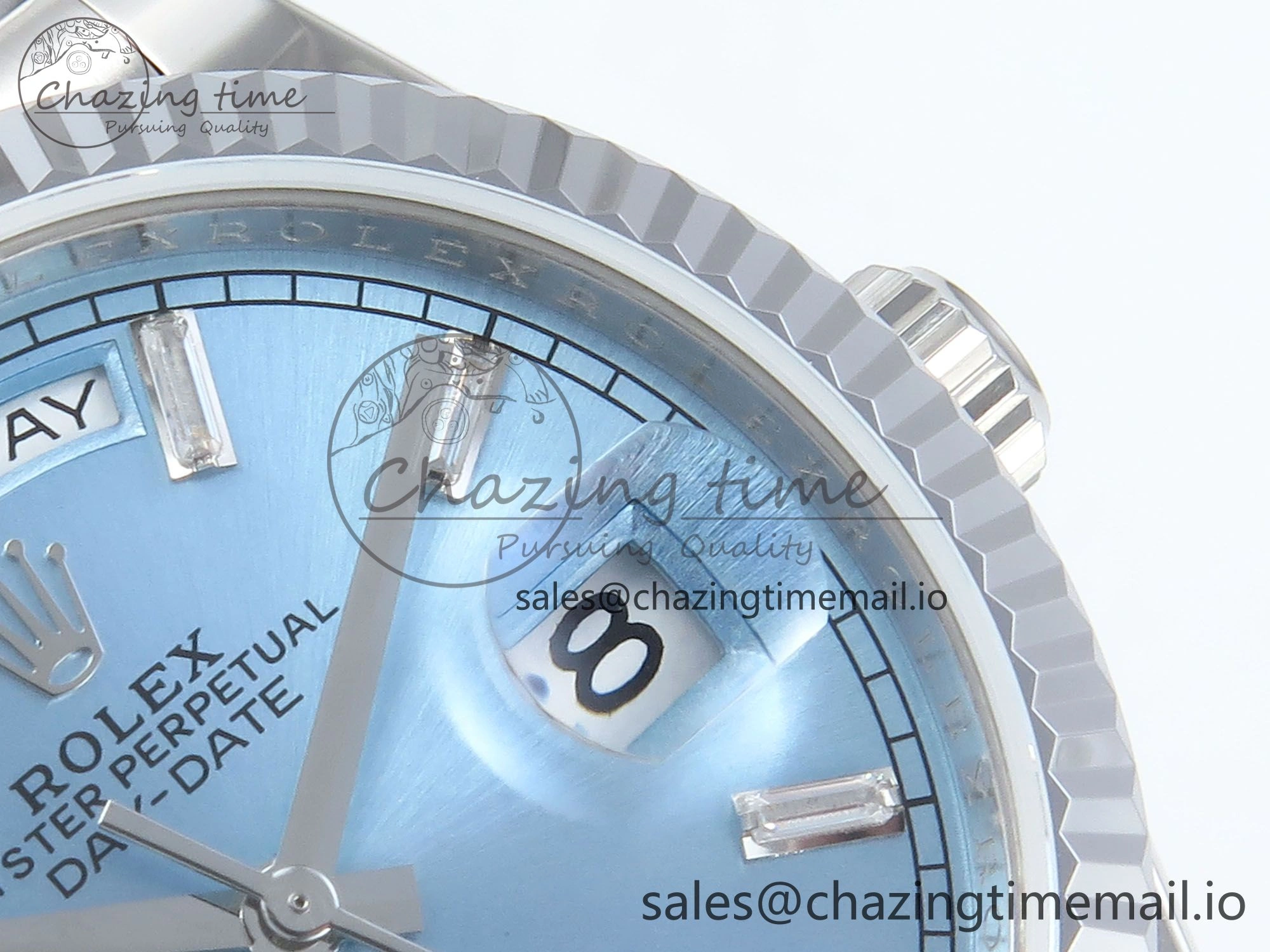 Day Date 36 YG 128236 KF 1:1 Best Edition Ice Blue Crystal Dial on President Bracelet A2836 (Gain Weight) FlexibleFit 500