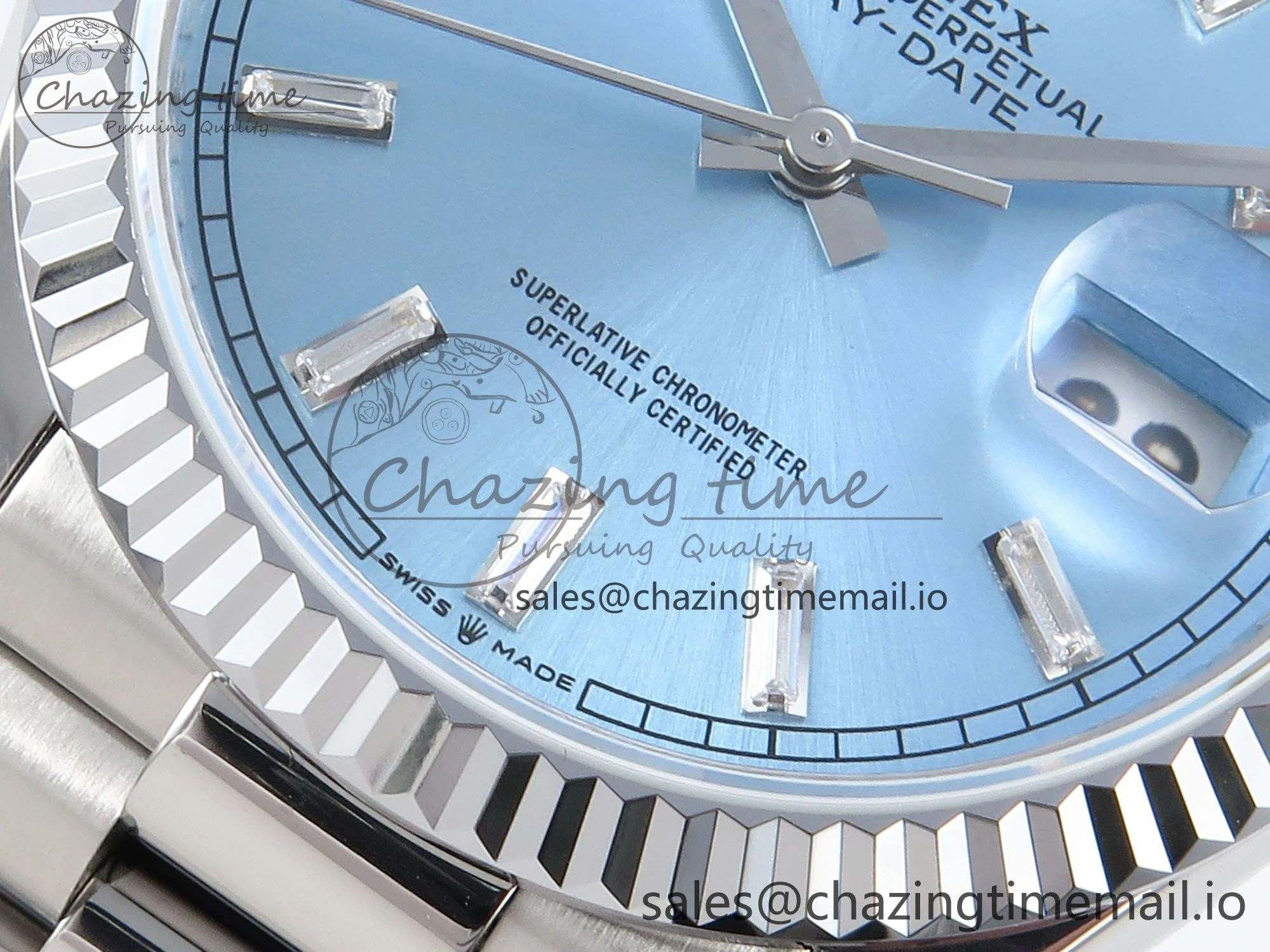Day Date 36 YG 128236 KF 1:1 Best Edition Ice Blue Crystal Dial on President Bracelet A2836 (Gain Weight) FlexibleFit 500