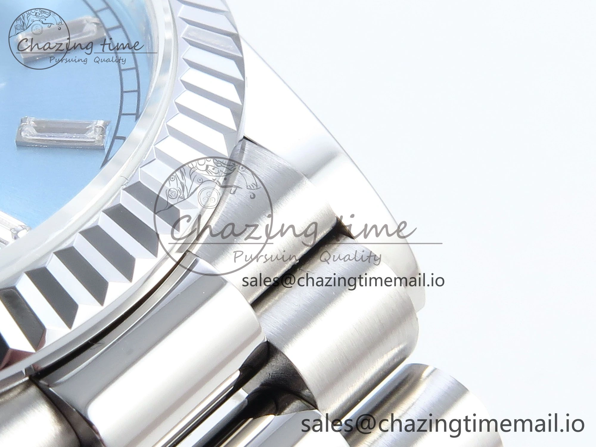 Day Date 36 YG 128236 KF 1:1 Best Edition Ice Blue Crystal Dial on President Bracelet A2836 (Gain Weight) FlexibleFit 500