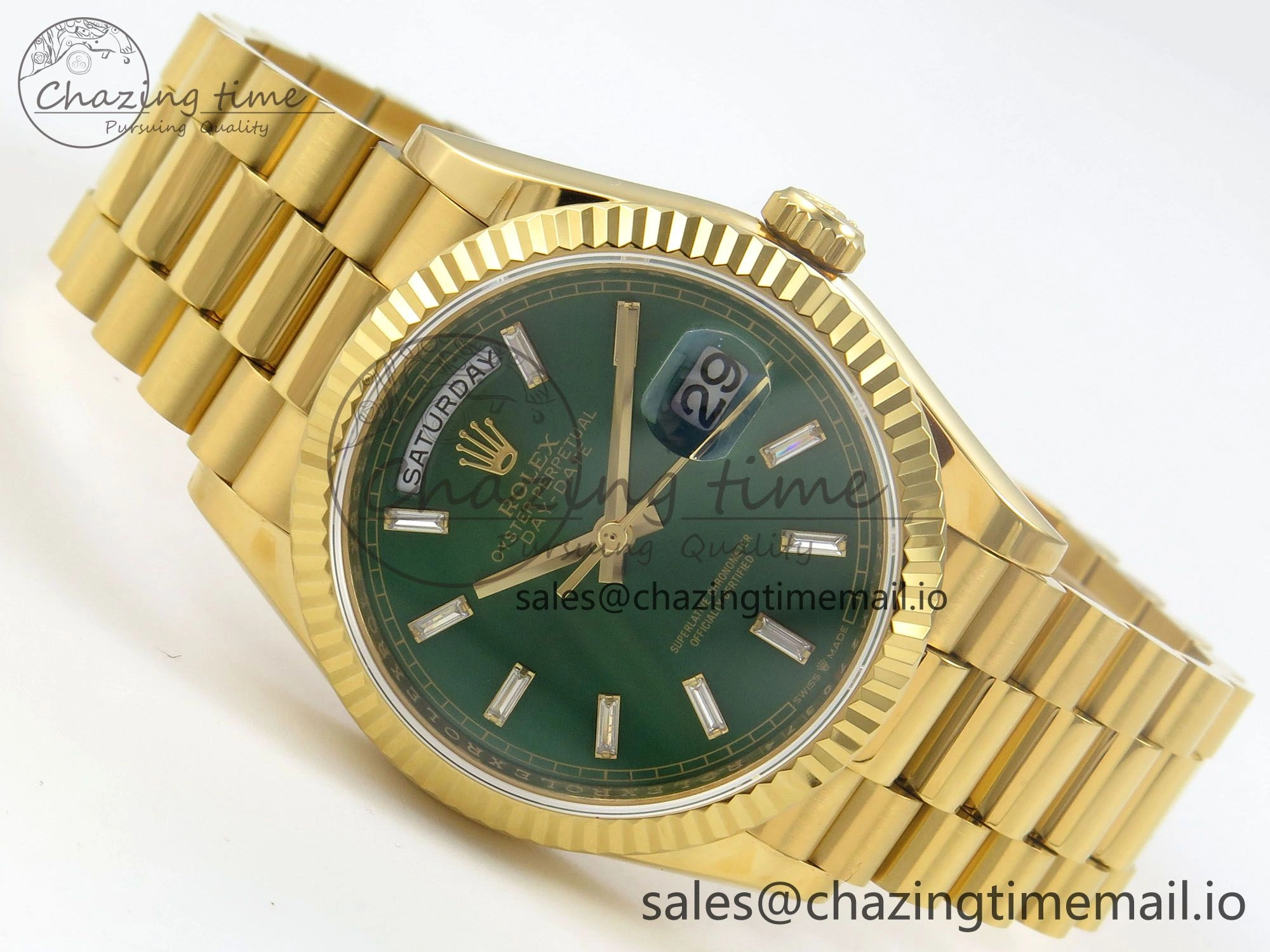 TechFriendly Day Date 36 YG 128238 KF 1:1 Best Edition Green Dial on President Bracelet A2836 (Gain Weight) 60