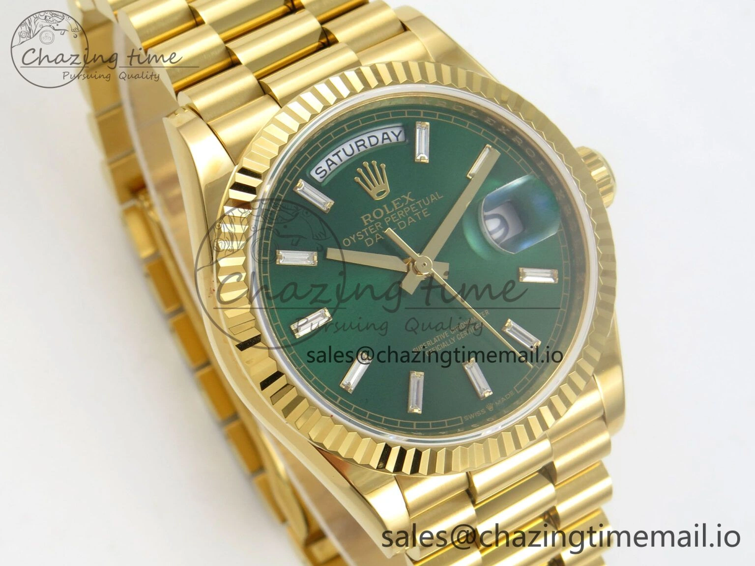 TechFriendly Day Date 36 YG 128238 KF 1:1 Best Edition Green Dial on President Bracelet A2836 (Gain Weight) 60