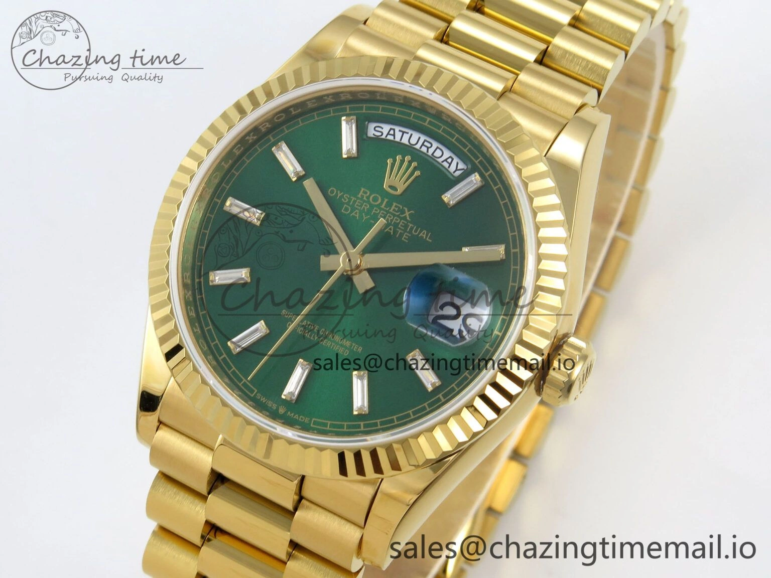 TechFriendly Day Date 36 YG 128238 KF 1:1 Best Edition Green Dial on President Bracelet A2836 (Gain Weight) 60