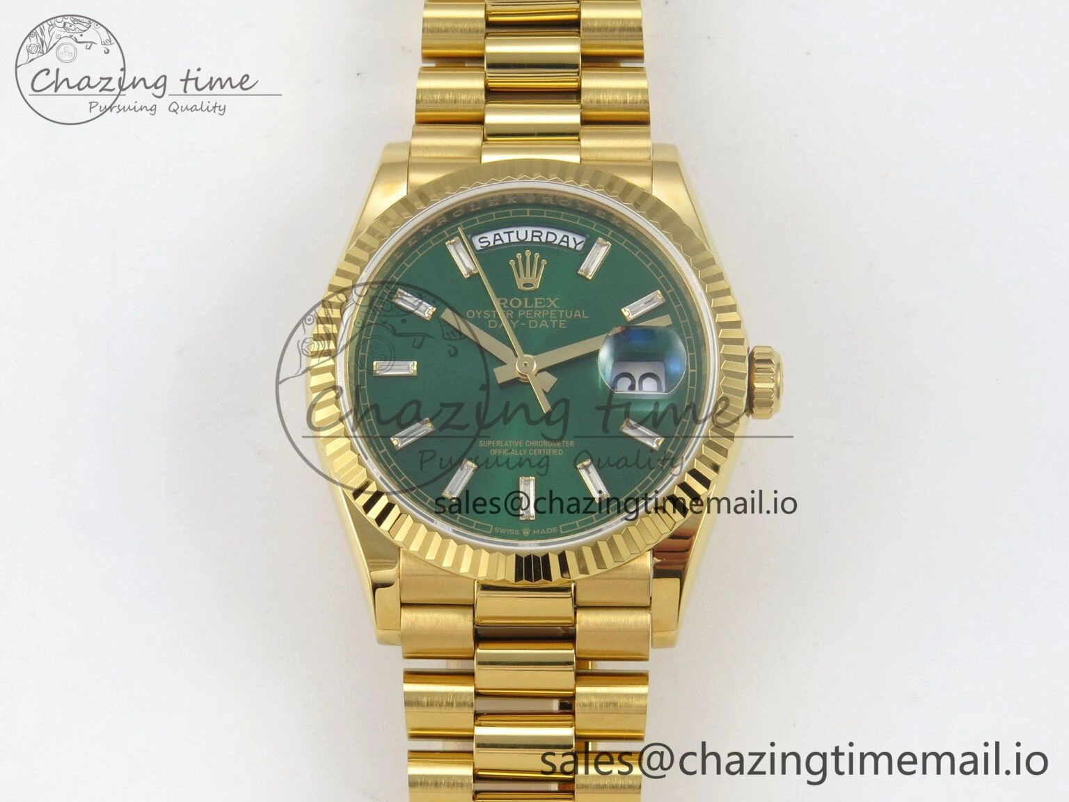 TechFriendly Day Date 36 YG 128238 KF 1:1 Best Edition Green Dial on President Bracelet A2836 (Gain Weight) 60