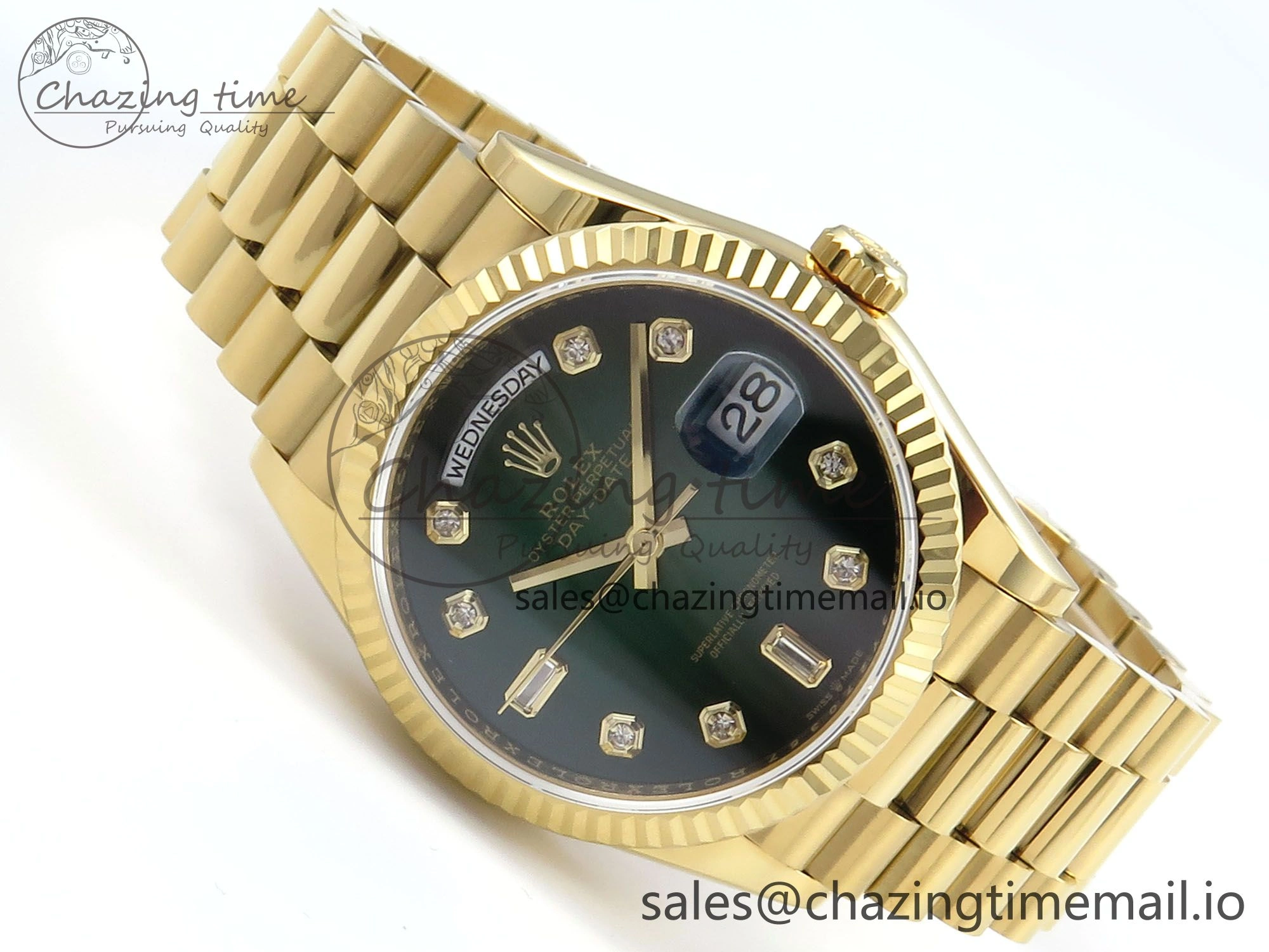 Day Date 36 YG 128238 KF 1:1 Best Edition Green Ombre Dial on President Bracelet A2836 (Gain Weight) Affordable 506