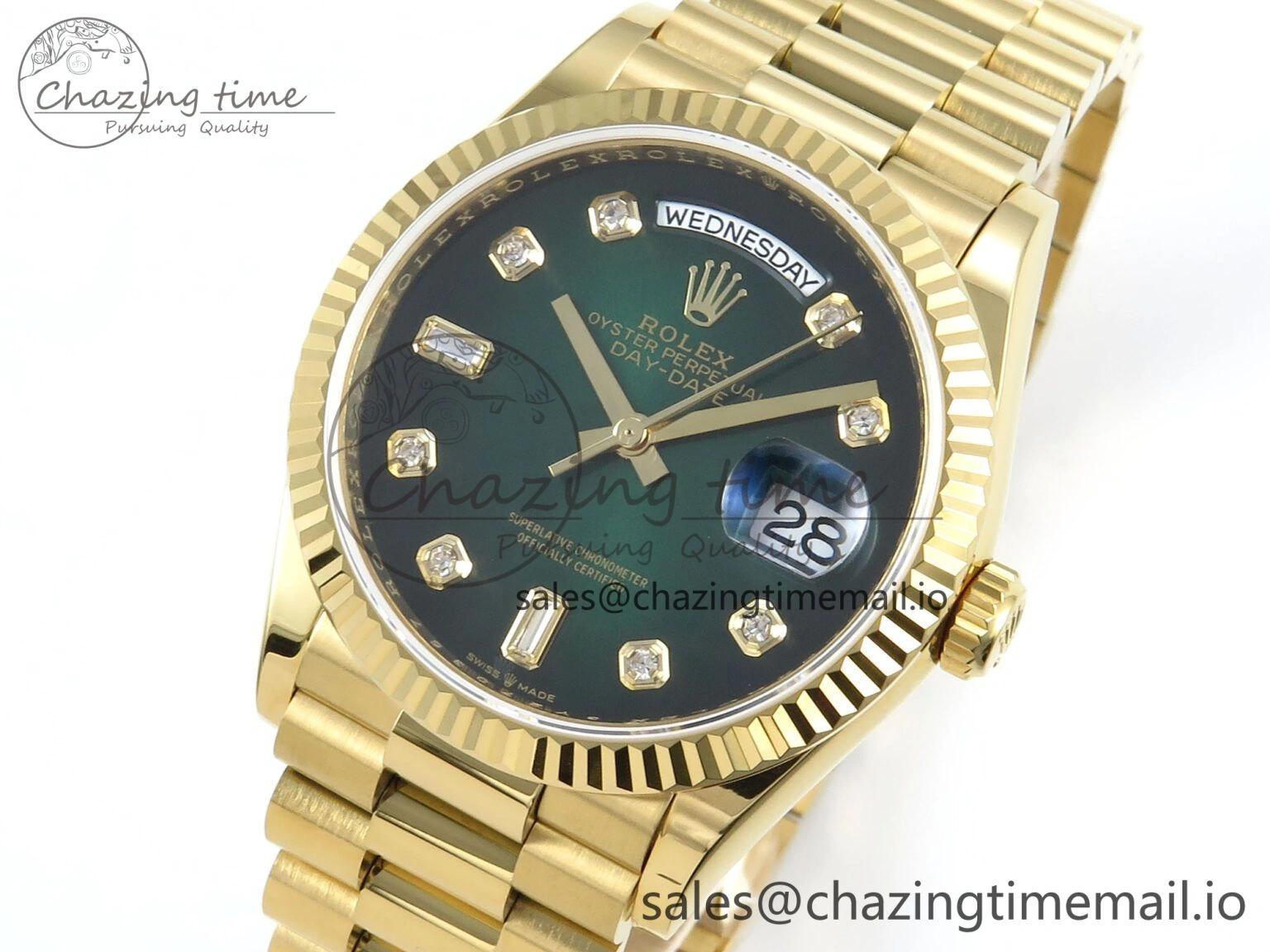 Day Date 36 YG 128238 KF 1:1 Best Edition Green Ombre Dial on President Bracelet A2836 (Gain Weight) Affordable 506
