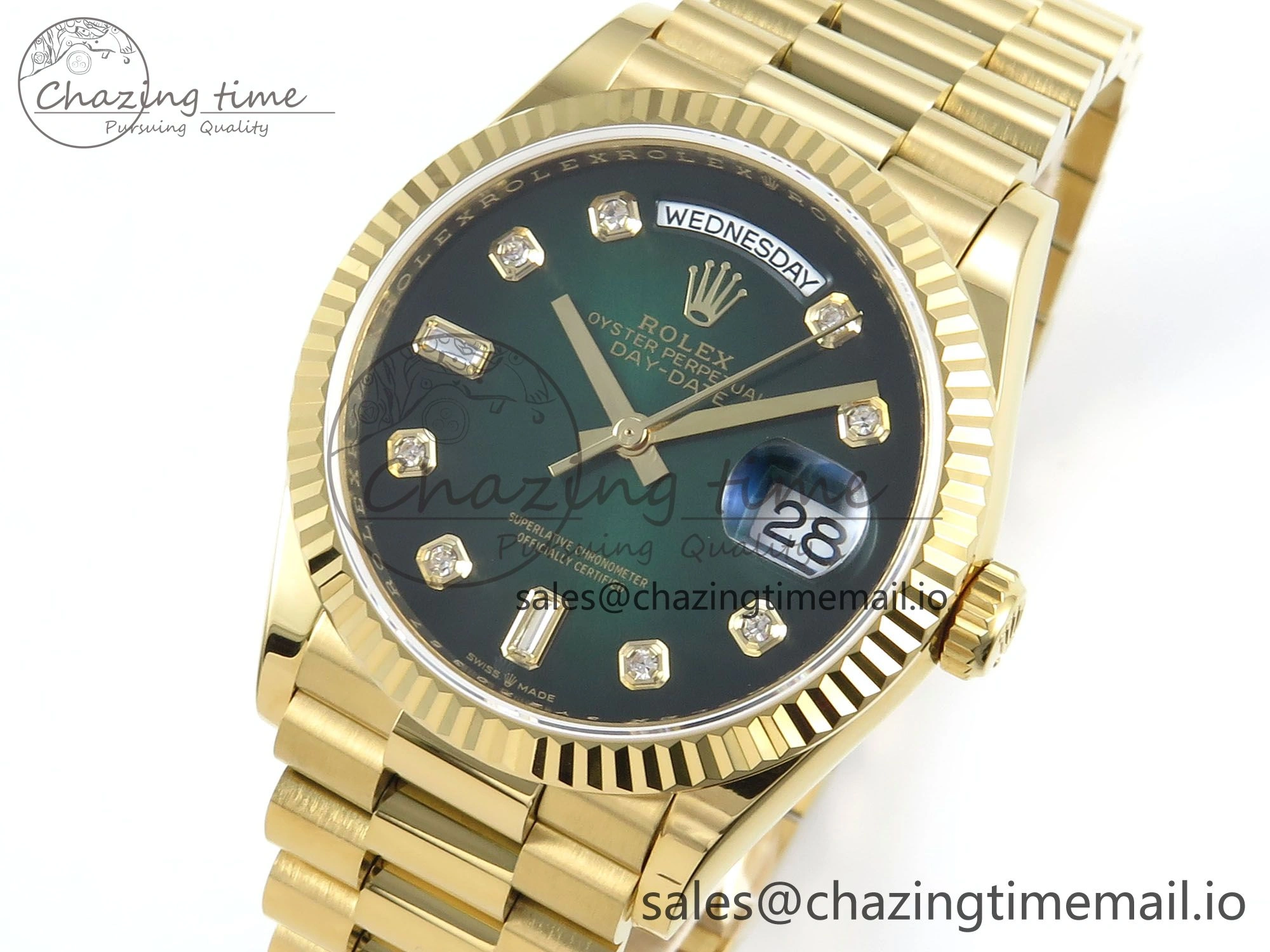 Day Date 36 YG 128238 KF 1:1 Best Edition Green Ombre Dial on President Bracelet A2836 (Gain Weight) Affordable 506