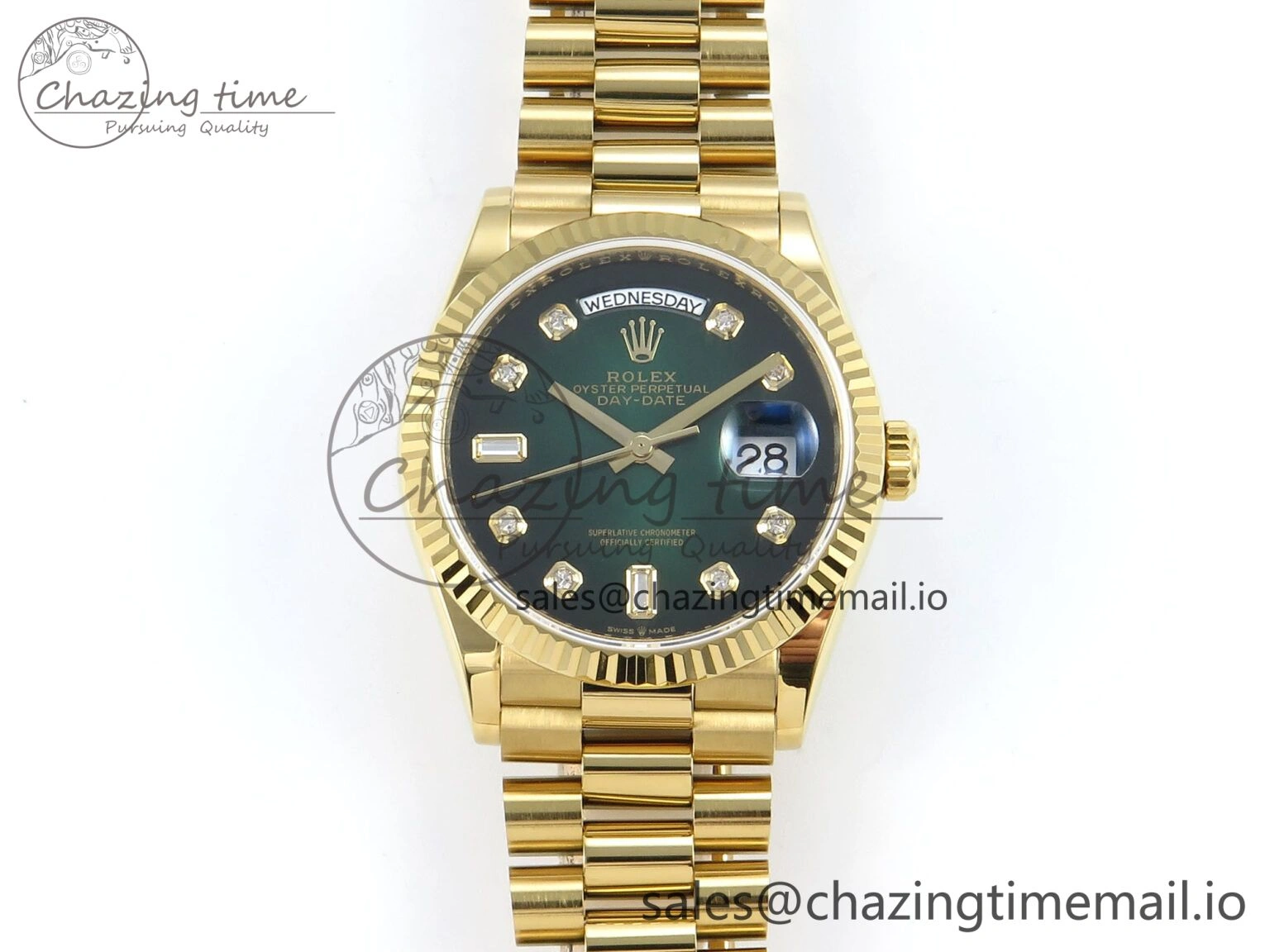 Day Date 36 YG 128238 KF 1:1 Best Edition Green Ombre Dial on President Bracelet A2836 (Gain Weight) Affordable 506