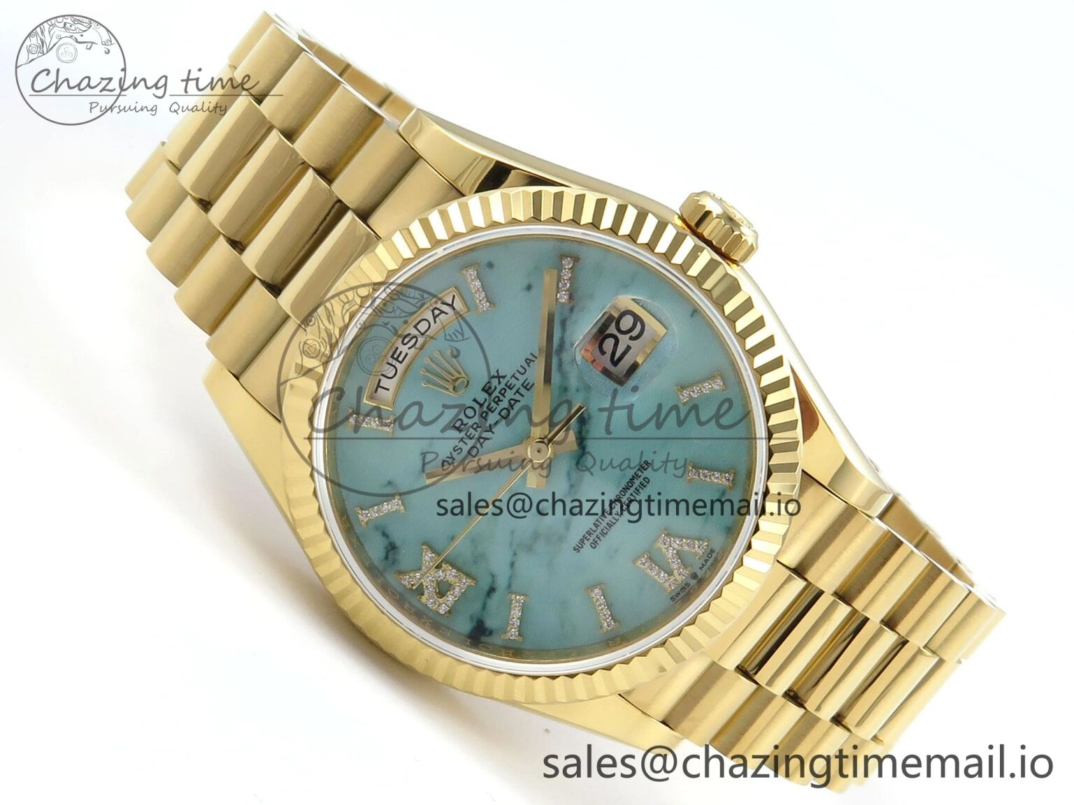 Day Date 36 YG 128238 KF 1:1 Best Edition Turquoise Dial on President Bracelet A2836 (Gain Weight) StreetReady 508
