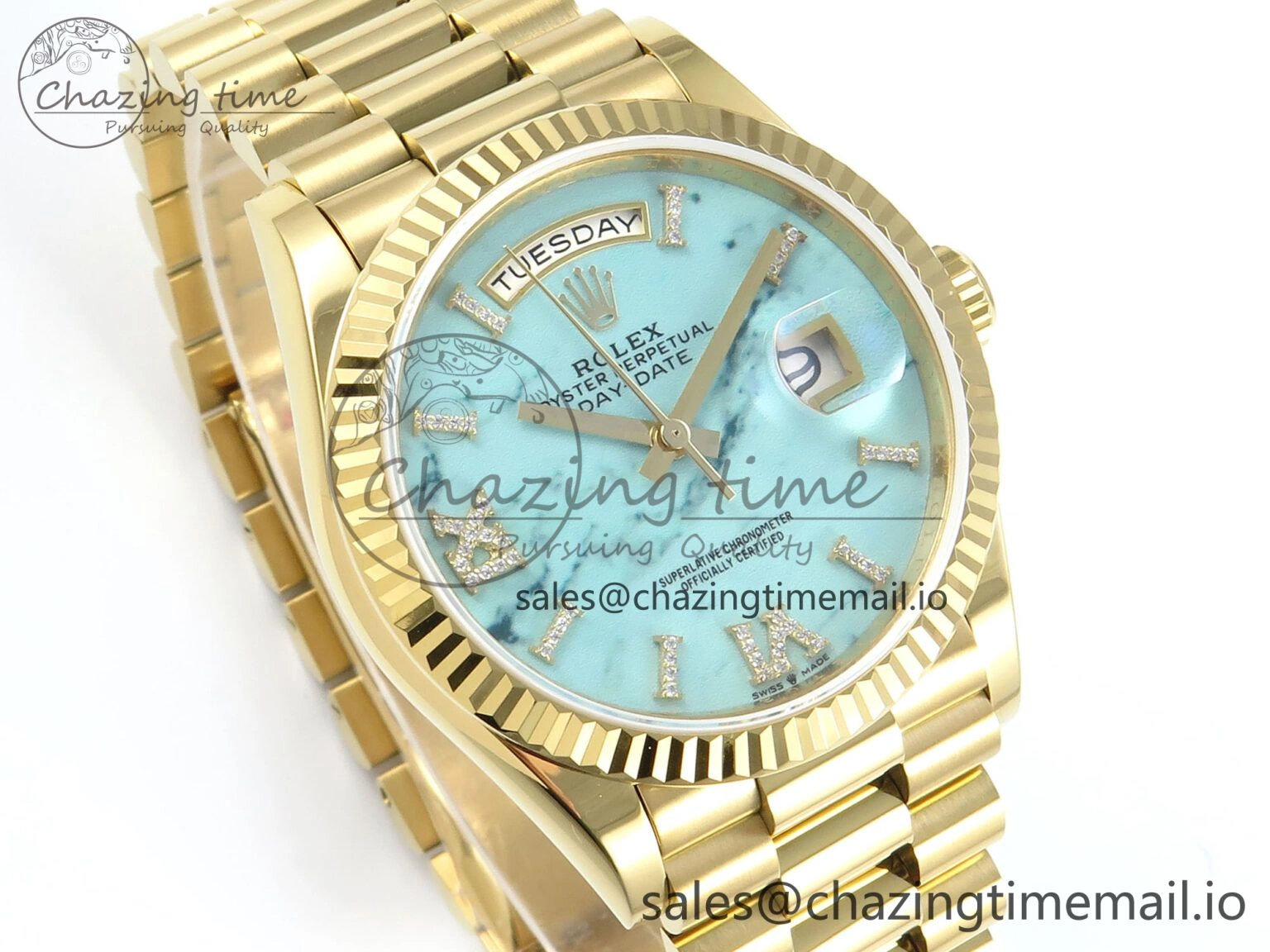 Day Date 36 YG 128238 KF 1:1 Best Edition Turquoise Dial on President Bracelet A2836 (Gain Weight) StreetReady 508