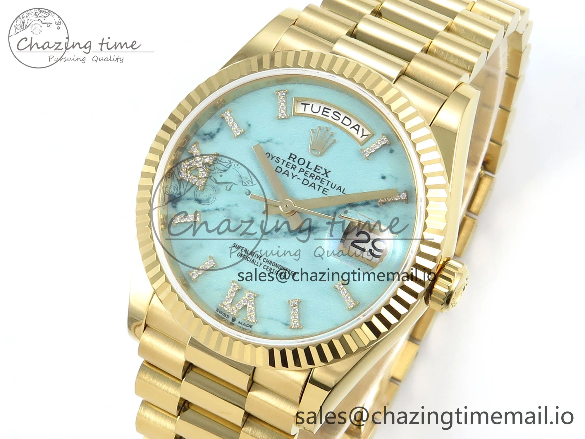 Day Date 36 YG 128238 KF 1:1 Best Edition Turquoise Dial on President Bracelet A2836 (Gain Weight) StreetReady 508