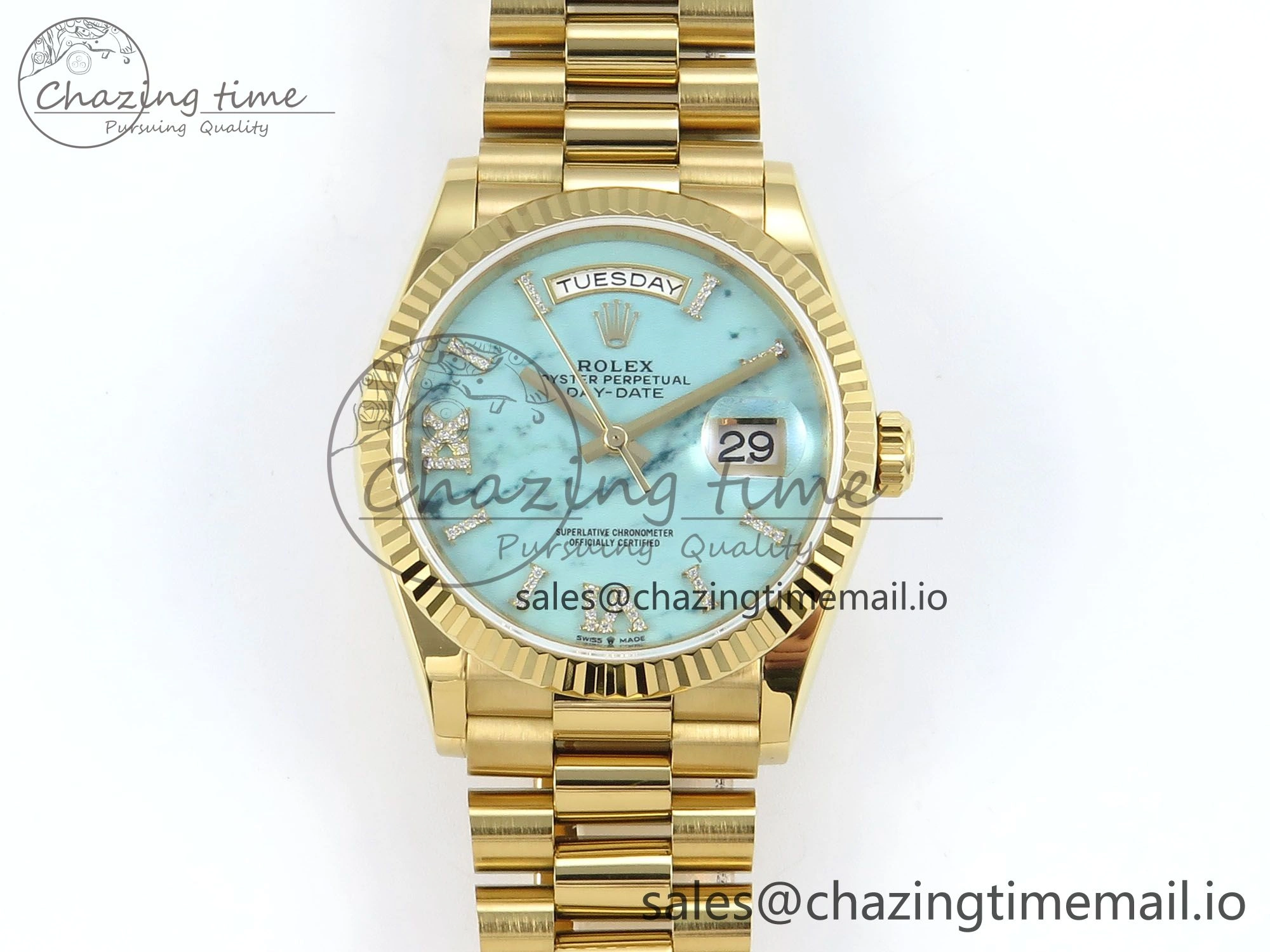 Day Date 36 YG 128238 KF 1:1 Best Edition Turquoise Dial on President Bracelet A2836 (Gain Weight) StreetReady 508