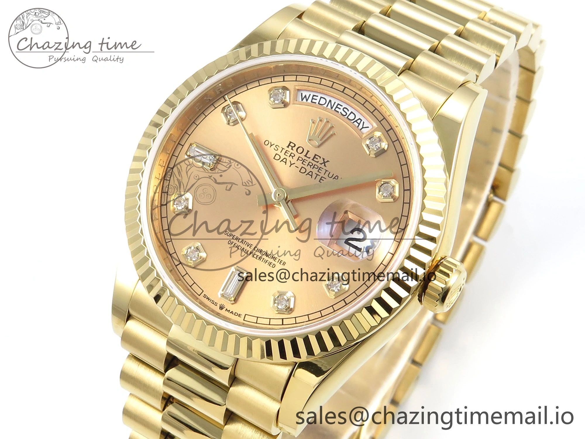 MultiPurpose Day Date 36 YG 128238 KF 1:1 Best Edition YG Diamonds Dial on President Bracelet A2836 (Gain Weight) 505