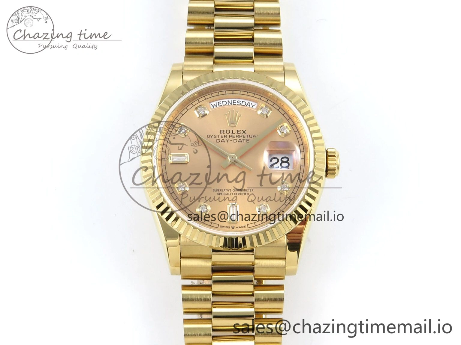 MultiPurpose Day Date 36 YG 128238 KF 1:1 Best Edition YG Diamonds Dial on President Bracelet A2836 (Gain Weight) 505