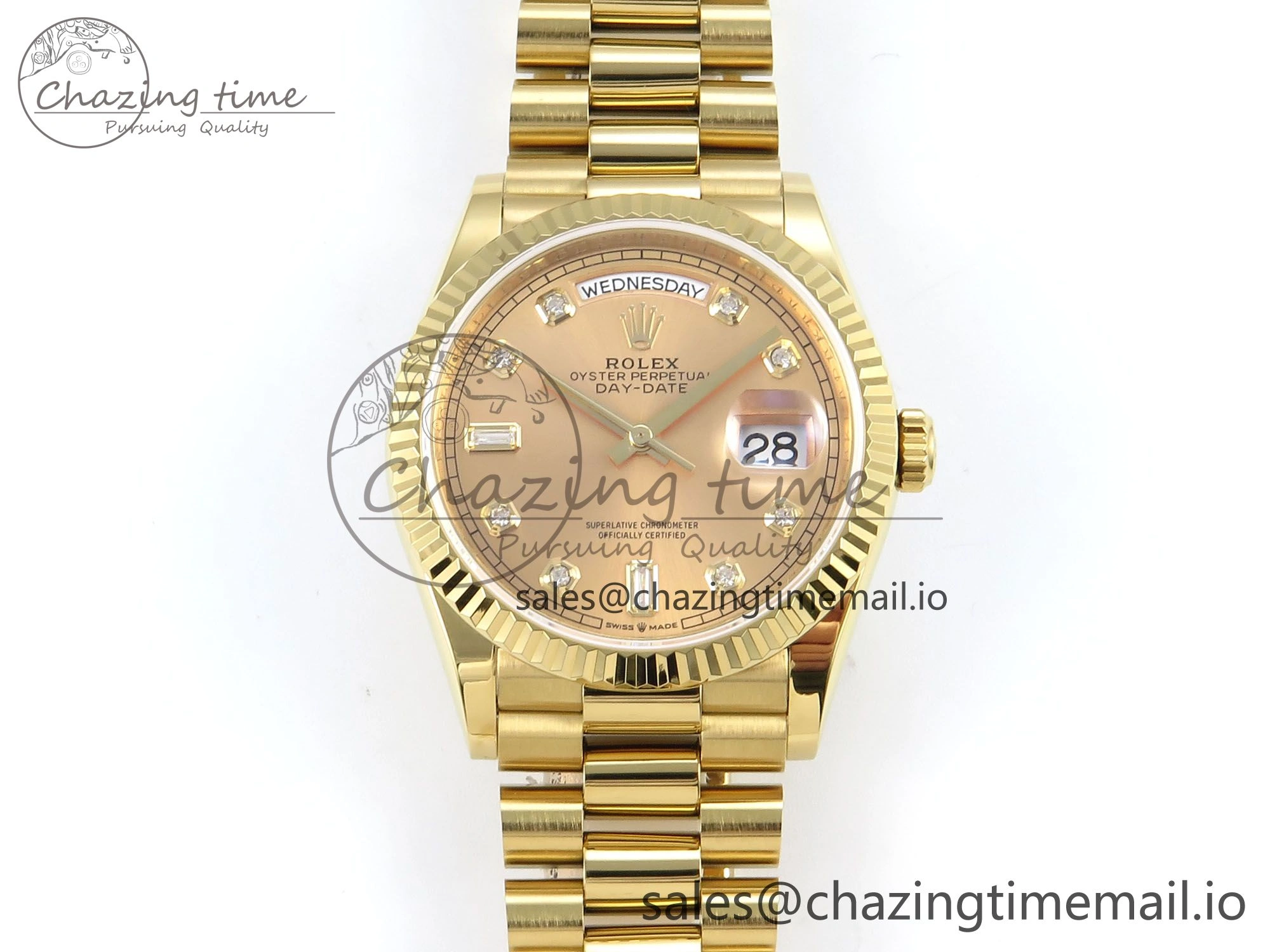 MultiPurpose Day Date 36 YG 128238 KF 1:1 Best Edition YG Diamonds Dial on President Bracelet A2836 (Gain Weight) 505