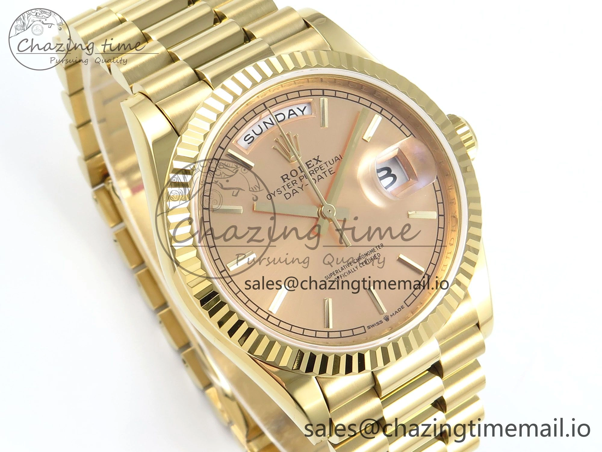 Stylish Day Date 36 YG 128238 KF 1:1 Best Edition YG Stick Dial on President Bracelet A2836 (Gain Weight) 504