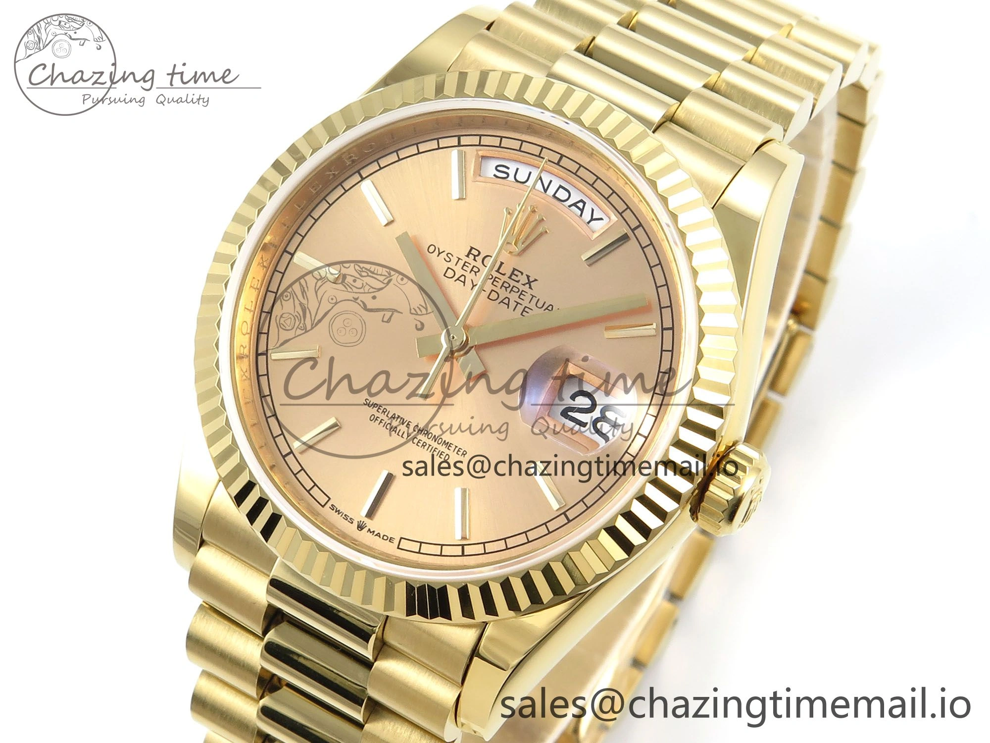 Stylish Day Date 36 YG 128238 KF 1:1 Best Edition YG Stick Dial on President Bracelet A2836 (Gain Weight) 504