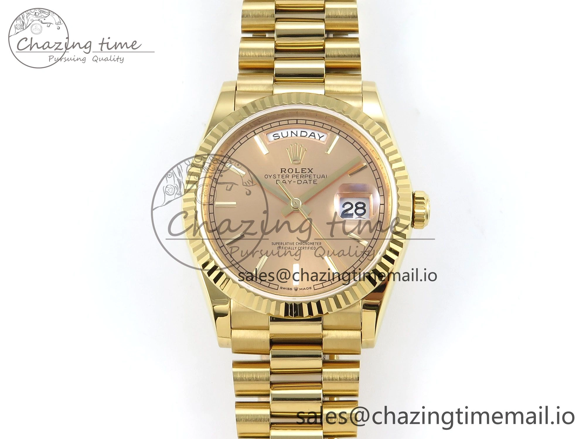 Stylish Day Date 36 YG 128238 KF 1:1 Best Edition YG Stick Dial on President Bracelet A2836 (Gain Weight) 504