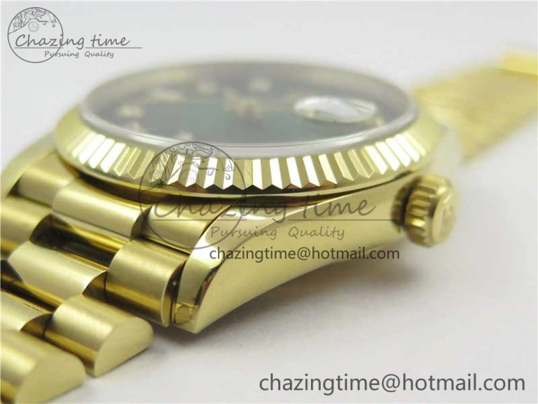 Day-Date 36 YG 128239 Bp Maker Best Edition Green Dial Crystral Markers on YG President Bracelet Minimalist 3133