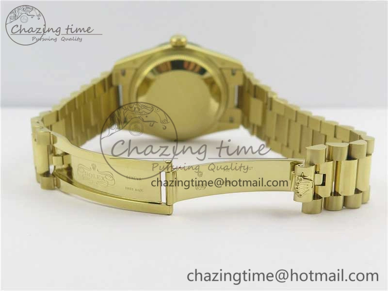 Day-Date 36 YG 128239 Bp Maker Best Edition Green Dial Crystral Markers on YG President Bracelet Minimalist 3133
