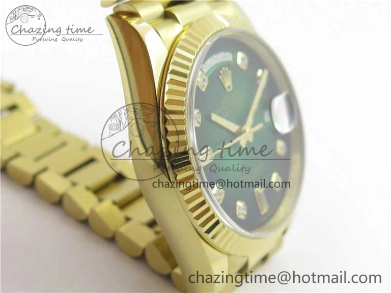 Day-Date 36 YG 128239 Bp Maker Best Edition Green Dial Crystral Markers on YG President Bracelet Minimalist 3133