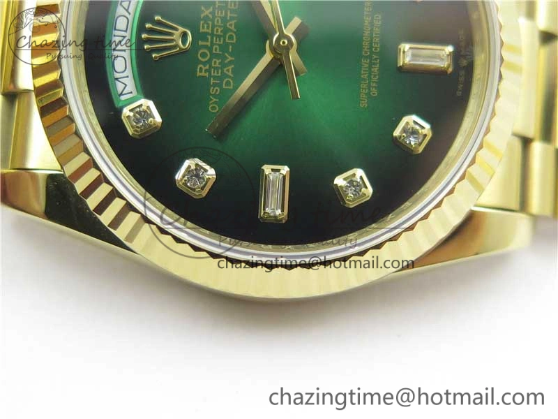 Day-Date 36 YG 128239 Bp Maker Best Edition Green Dial Crystral Markers on YG President Bracelet Minimalist 3133