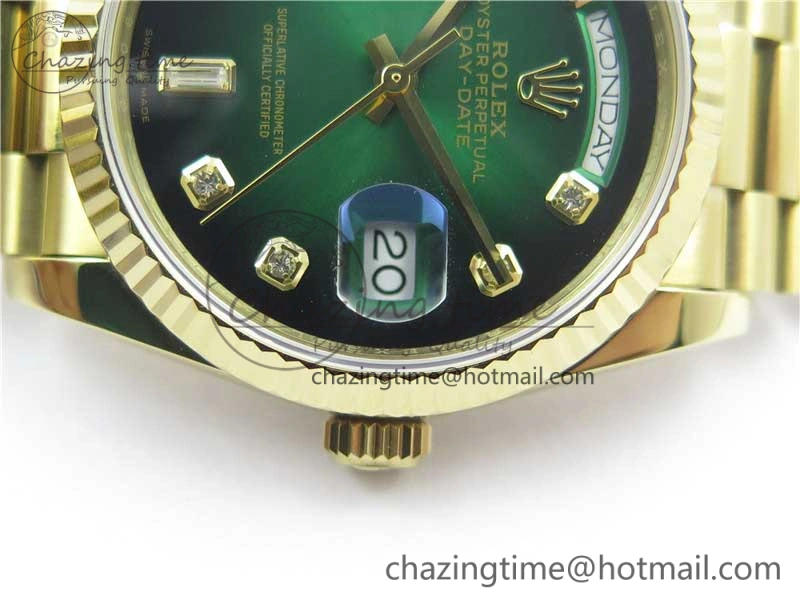 Day-Date 36 YG 128239 Bp Maker Best Edition Green Dial Crystral Markers on YG President Bracelet Minimalist 3133