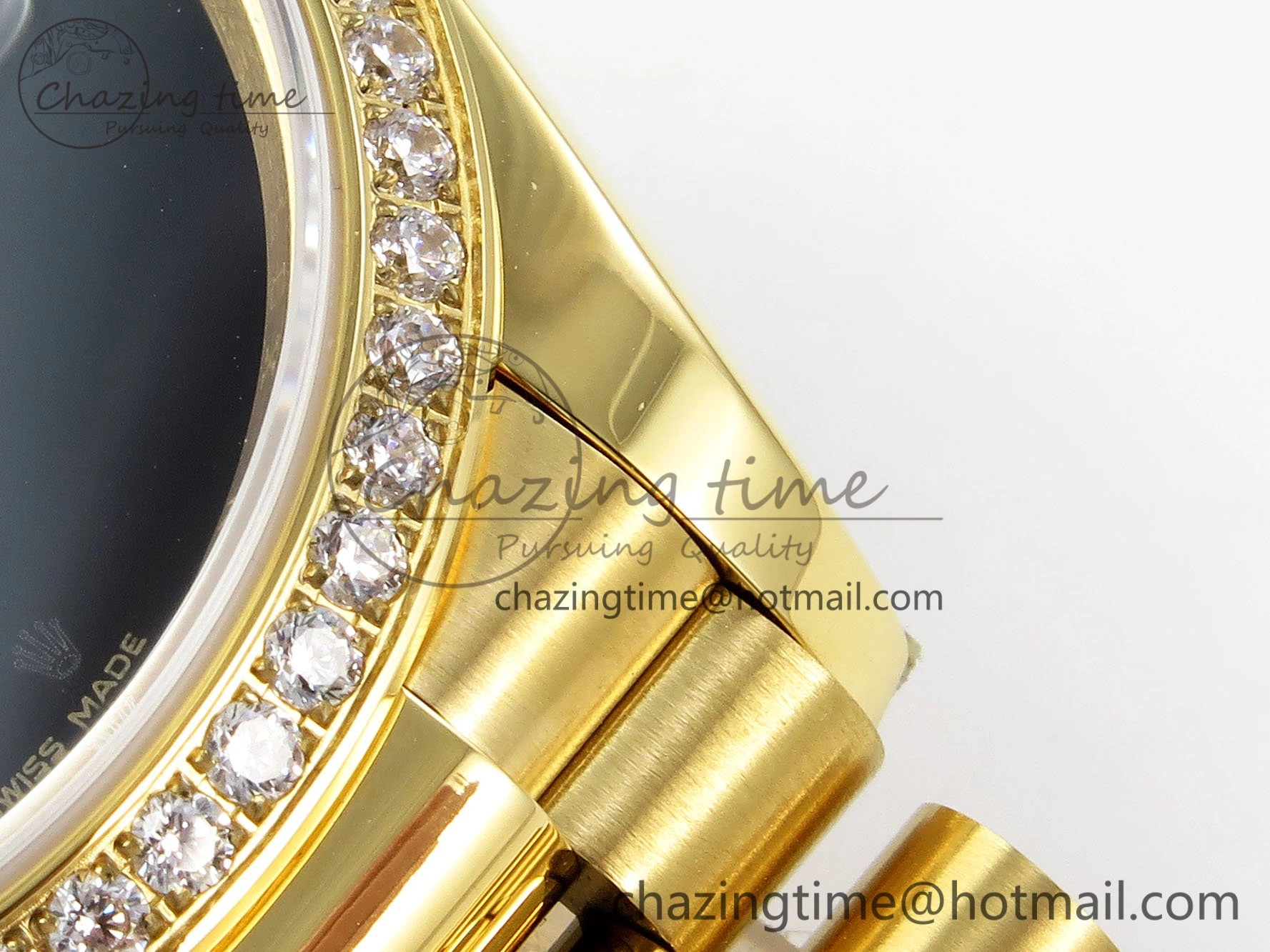 Day Date 36 YG RAF 1:1 Best Edition Black Oman Dial Diamonds Bezel on YG Bracelet A Unique 1525