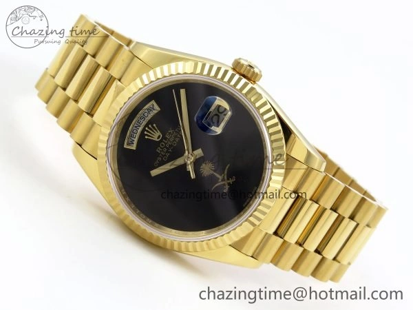 Day Date 36 YG RAF 1:1 Best Edition Black Oman Dial on YG Bracelet A GoodFit 1526