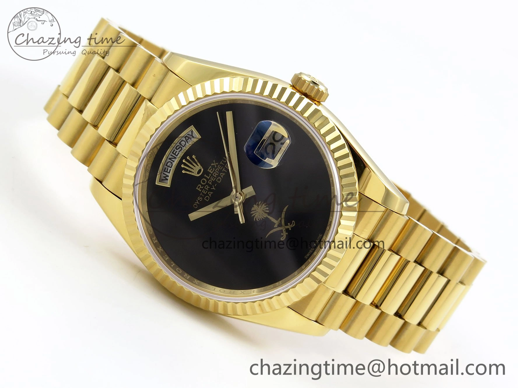 Day Date 36 YG RAF 1:1 Best Edition Black Oman Dial on YG Bracelet A GoodFit 1526