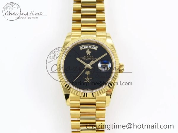 Day Date 36 YG RAF 1:1 Best Edition Black Oman Dial on YG Bracelet A GoodFit 1526