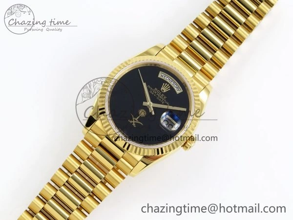 Day Date 36 YG RAF 1:1 Best Edition Black Oman Dial on YG Bracelet A GoodFit 1526