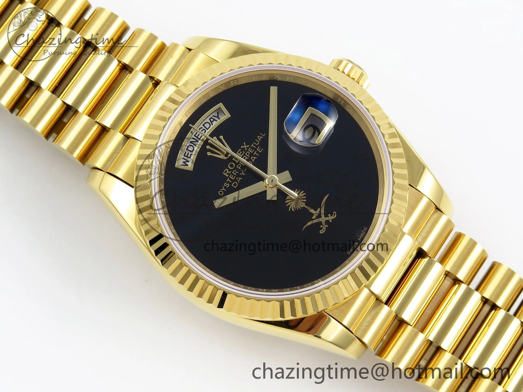 Day Date 36 YG RAF 1:1 Best Edition Black Oman Dial on YG Bracelet A GoodFit 1526