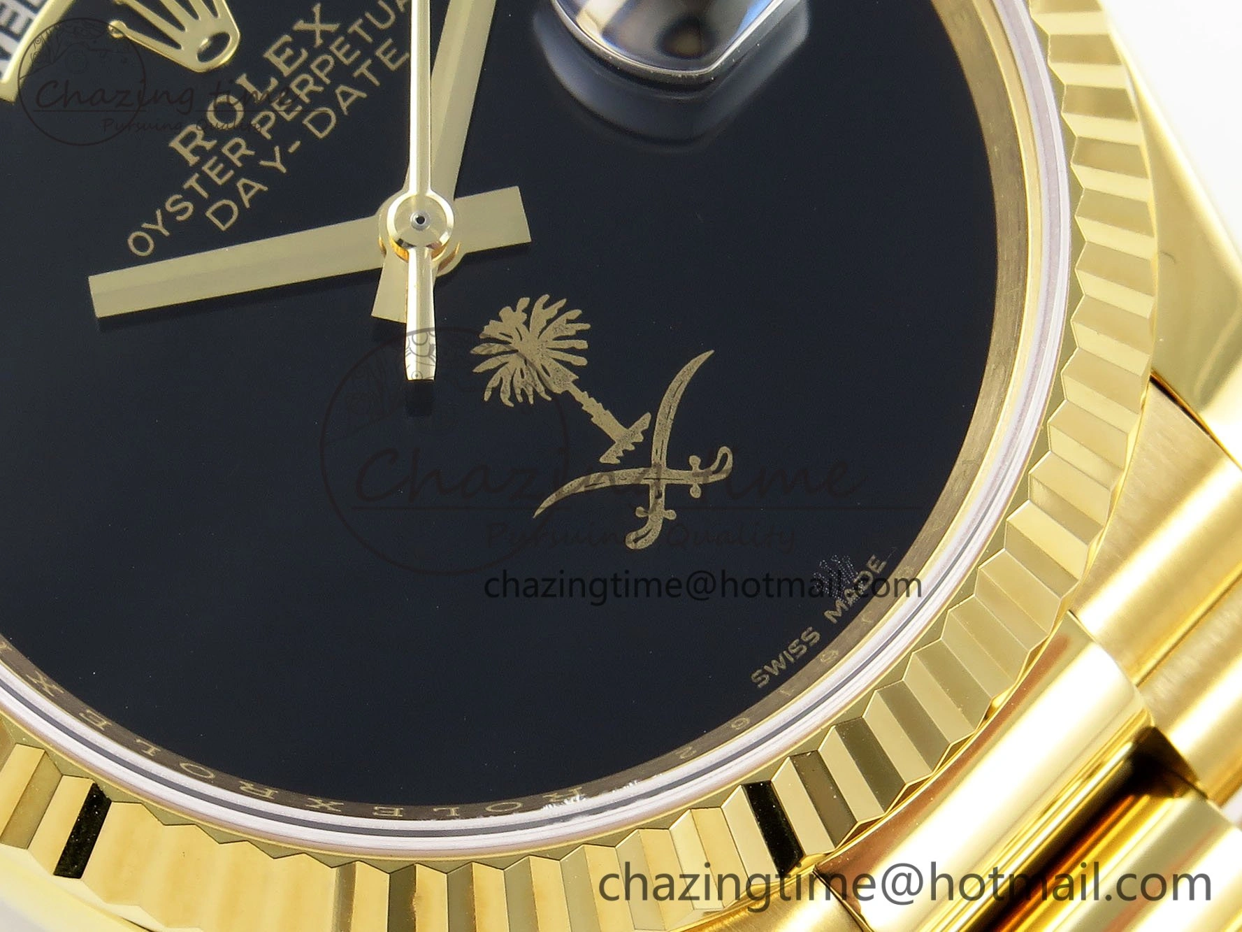 Day Date 36 YG RAF 1:1 Best Edition Black Oman Dial on YG Bracelet A GoodFit 1526
