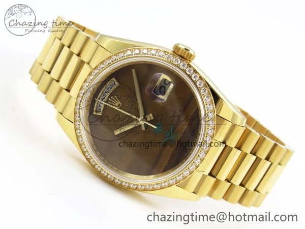 Sustainable Day Date 36 YG RAF 1:1 Best Edition Brown Oman Dial Diamonds Bezel on YG Bracelet A 1518