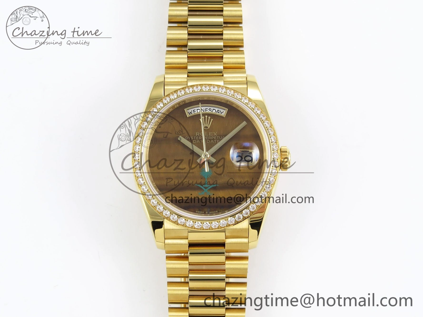 Sustainable Day Date 36 YG RAF 1:1 Best Edition Brown Oman Dial Diamonds Bezel on YG Bracelet A 1518