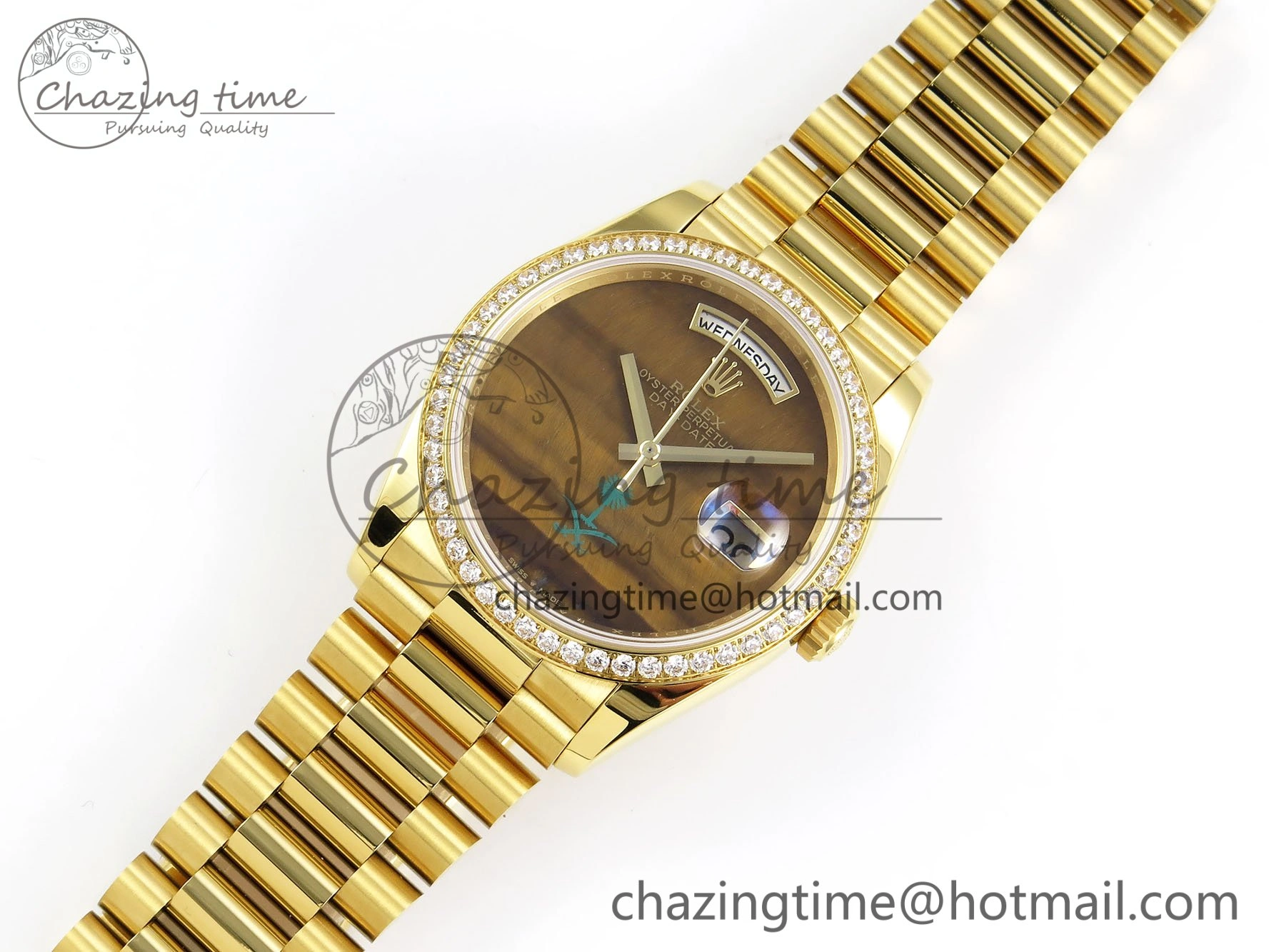 Sustainable Day Date 36 YG RAF 1:1 Best Edition Brown Oman Dial Diamonds Bezel on YG Bracelet A 1518