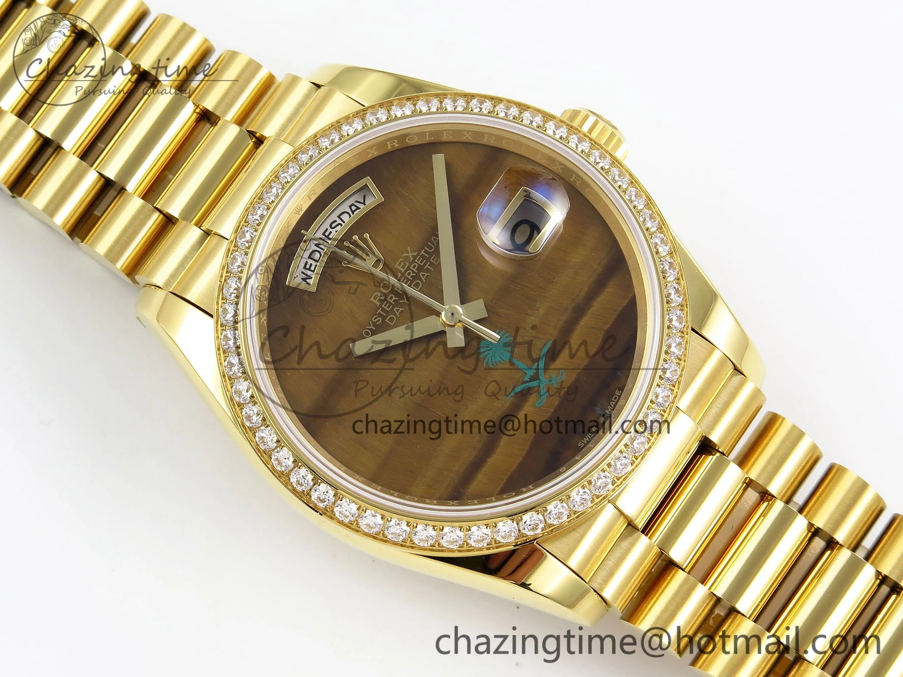 Sustainable Day Date 36 YG RAF 1:1 Best Edition Brown Oman Dial Diamonds Bezel on YG Bracelet A 1518