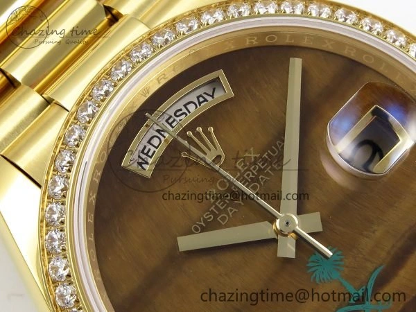 Sustainable Day Date 36 YG RAF 1:1 Best Edition Brown Oman Dial Diamonds Bezel on YG Bracelet A 1518