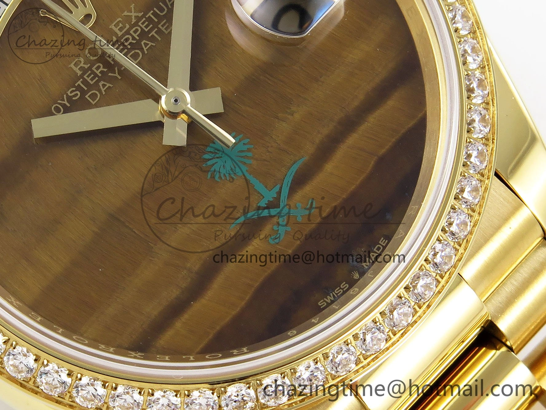 Sustainable Day Date 36 YG RAF 1:1 Best Edition Brown Oman Dial Diamonds Bezel on YG Bracelet A 1518