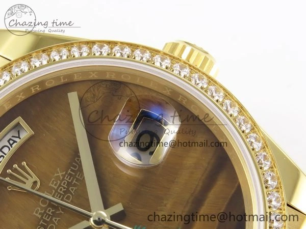 Sustainable Day Date 36 YG RAF 1:1 Best Edition Brown Oman Dial Diamonds Bezel on YG Bracelet A 1518