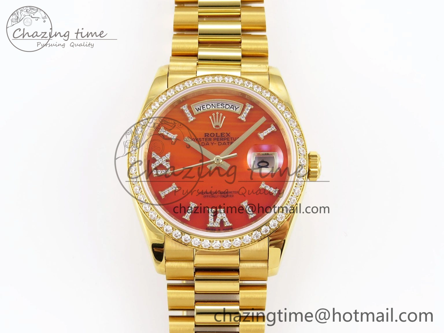 GoAnywhere Day Date 36 YG RAF 1:1 Best Edition Red Carnelian Dial Diamonds Bezel on YG Bracelet A 1849