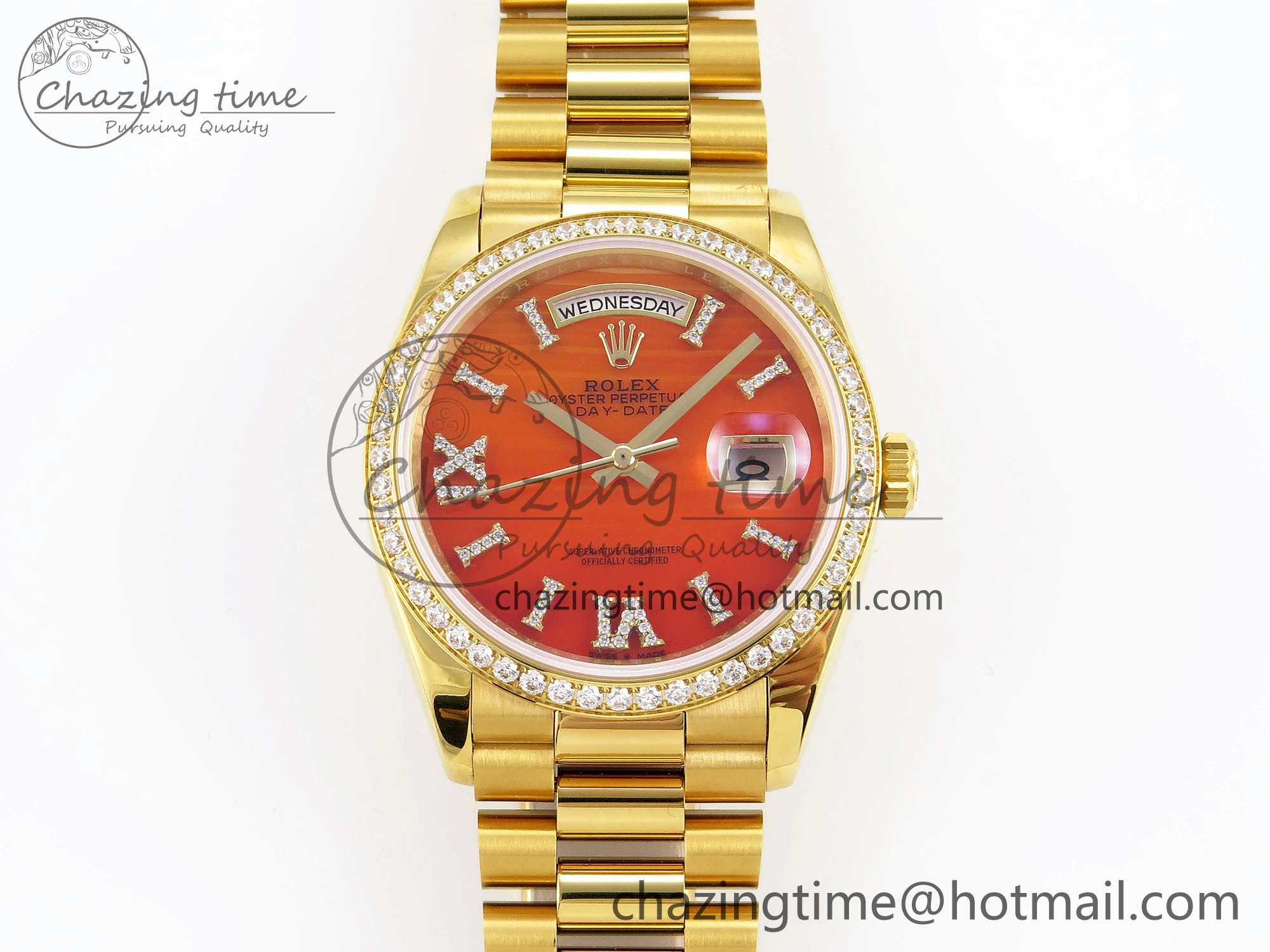 GoAnywhere Day Date 36 YG RAF 1:1 Best Edition Red Carnelian Dial Diamonds Bezel on YG Bracelet A 1849