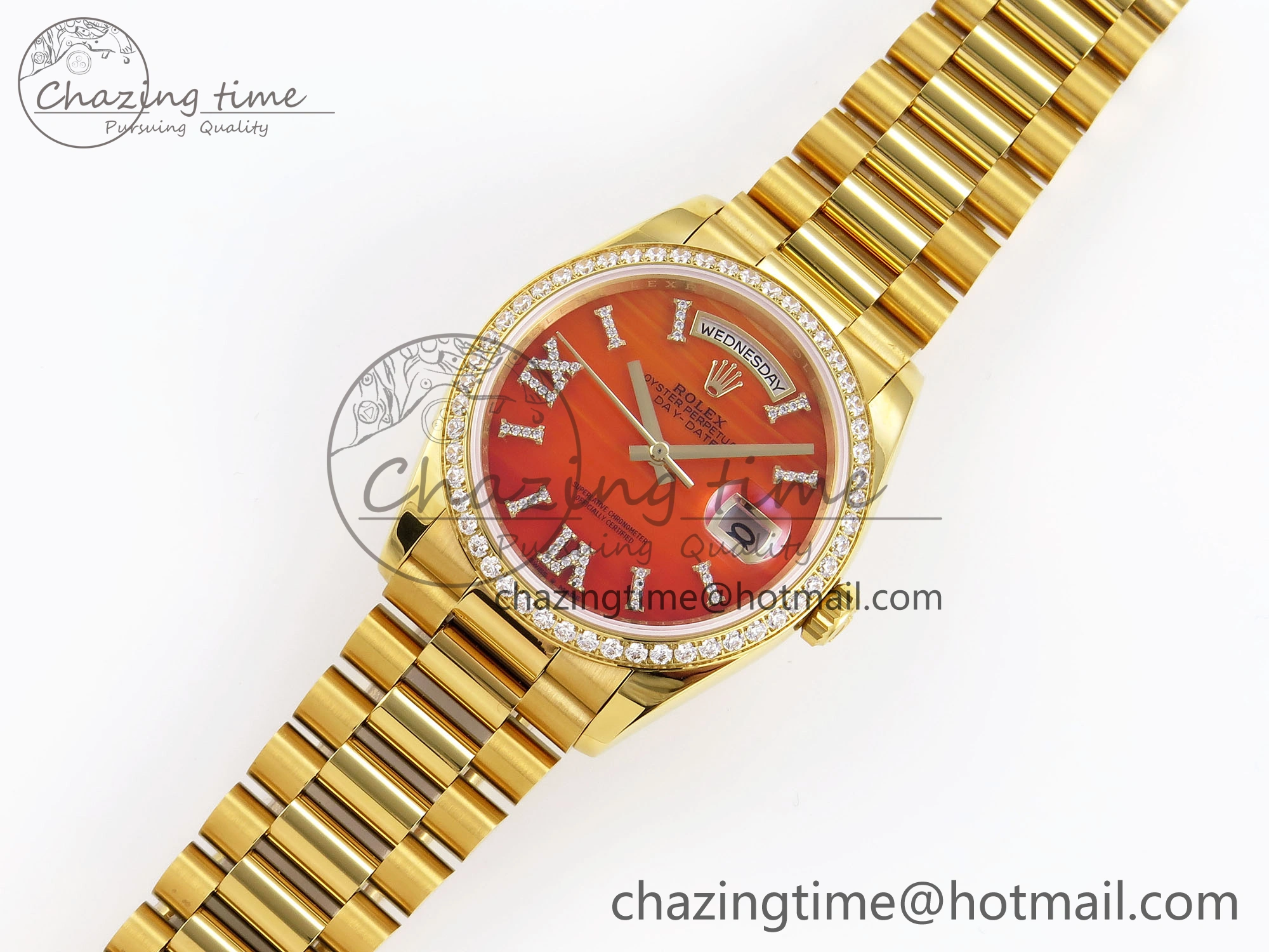 GoAnywhere Day Date 36 YG RAF 1:1 Best Edition Red Carnelian Dial Diamonds Bezel on YG Bracelet A 1849